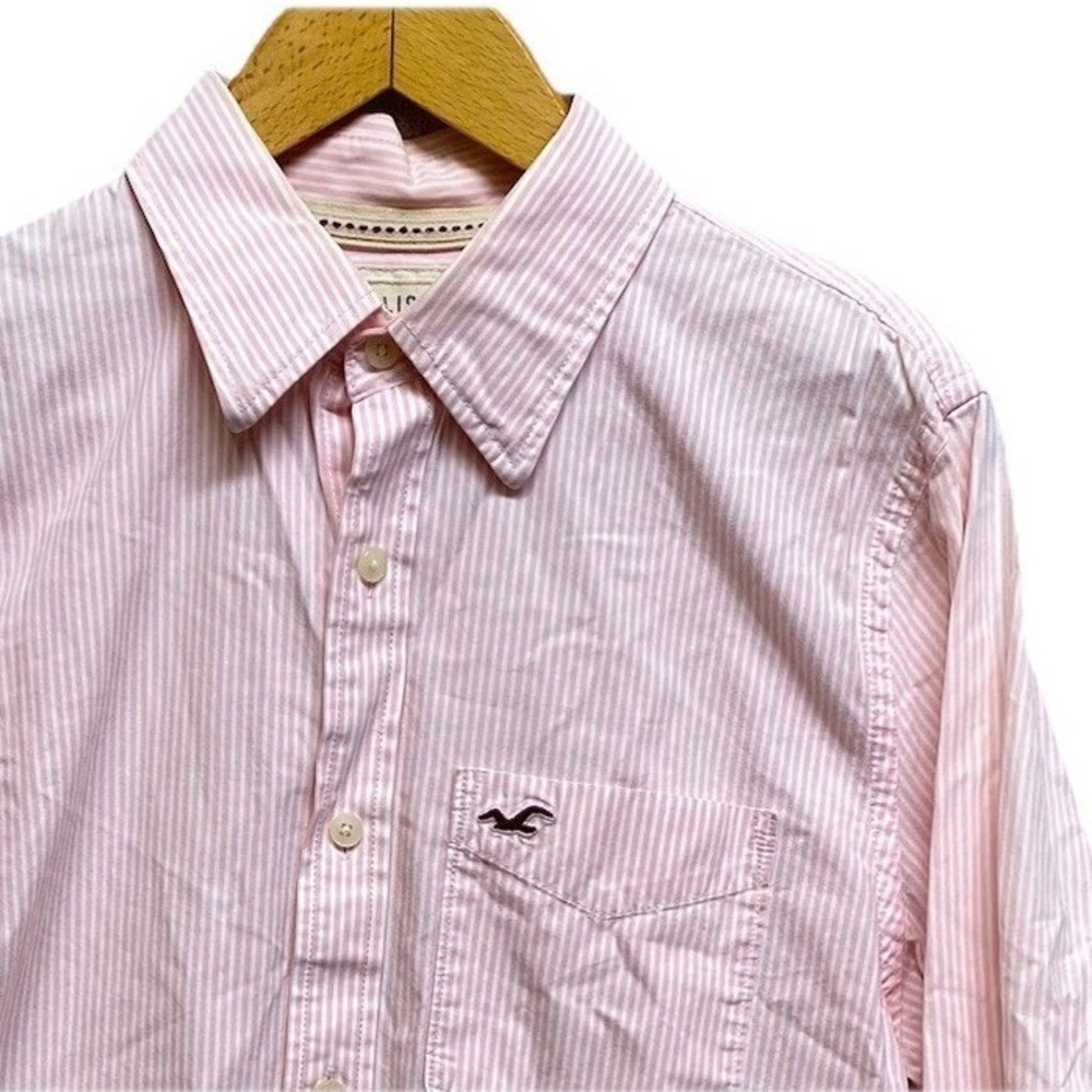 Hollister Button Down Shirt Mens Large Pink White Striped Long Sleeve Cotton L